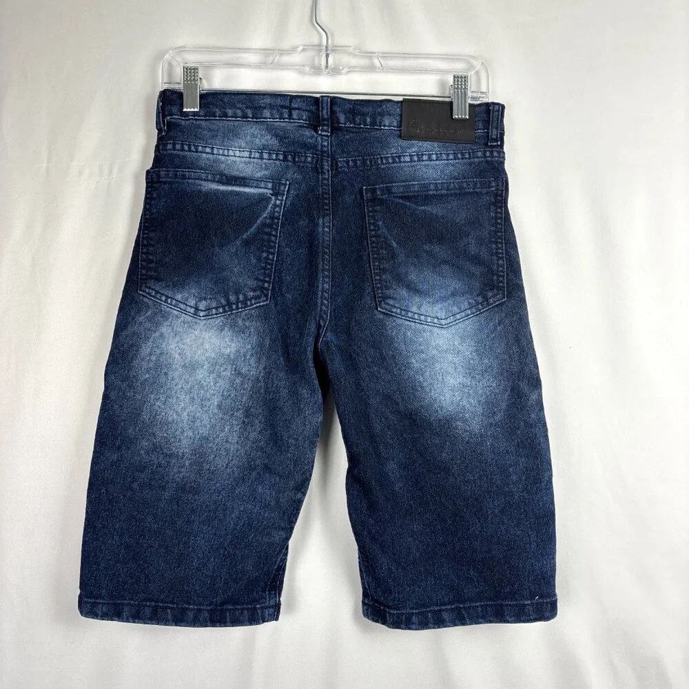 Akademiks Moto Biker Shorts Boys Size 16 Blue Denim Distressed Detail Streetwear